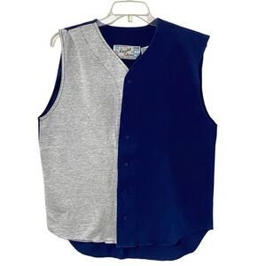 Vtg ADMIT ONE Button M Blue Gray MLB Hank-Aaron Inc JERSEY KNIT Sleeveless Shirt